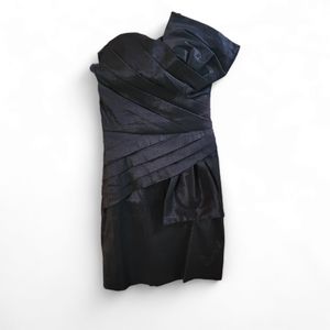 Arden B black strapless fan pleat ruching bow mini dress